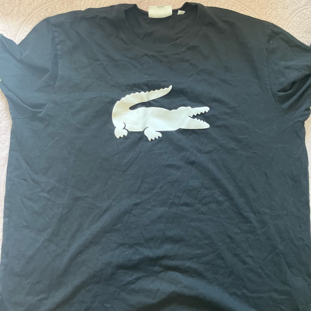 Lacoste Men's Black Crewneck T-Shirt with White Crocodile Logo